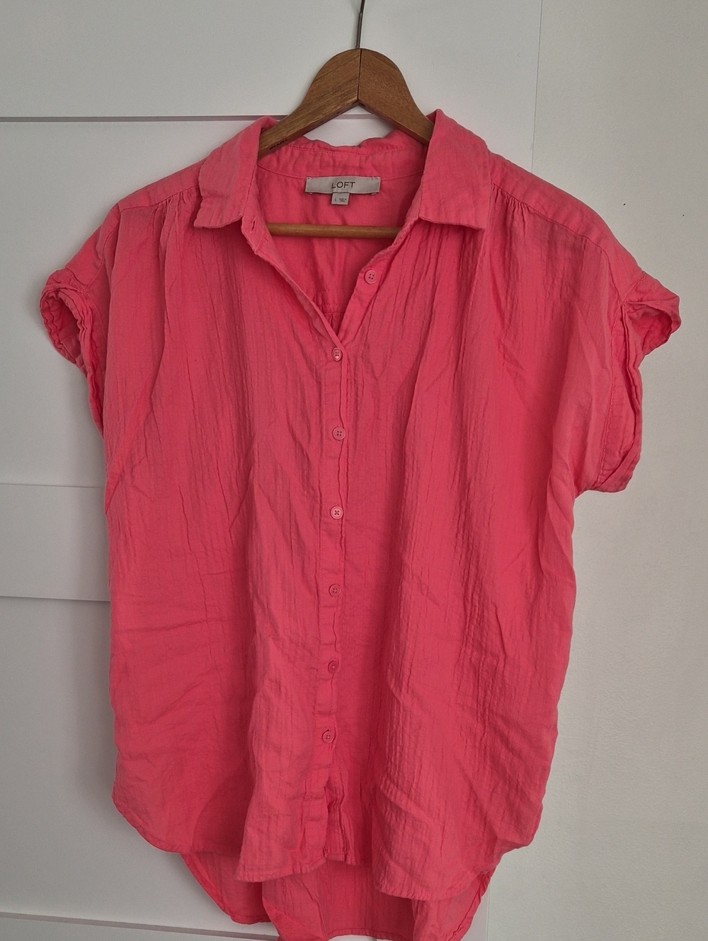 LOFT Coral-Pink Short Sleeve Button Down Shirt